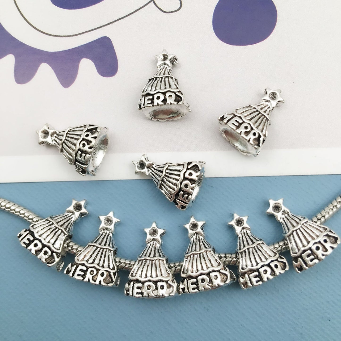 Christmas Series Large Hole Metal Beads Silver Tone Zinc Alloy 1pc 11