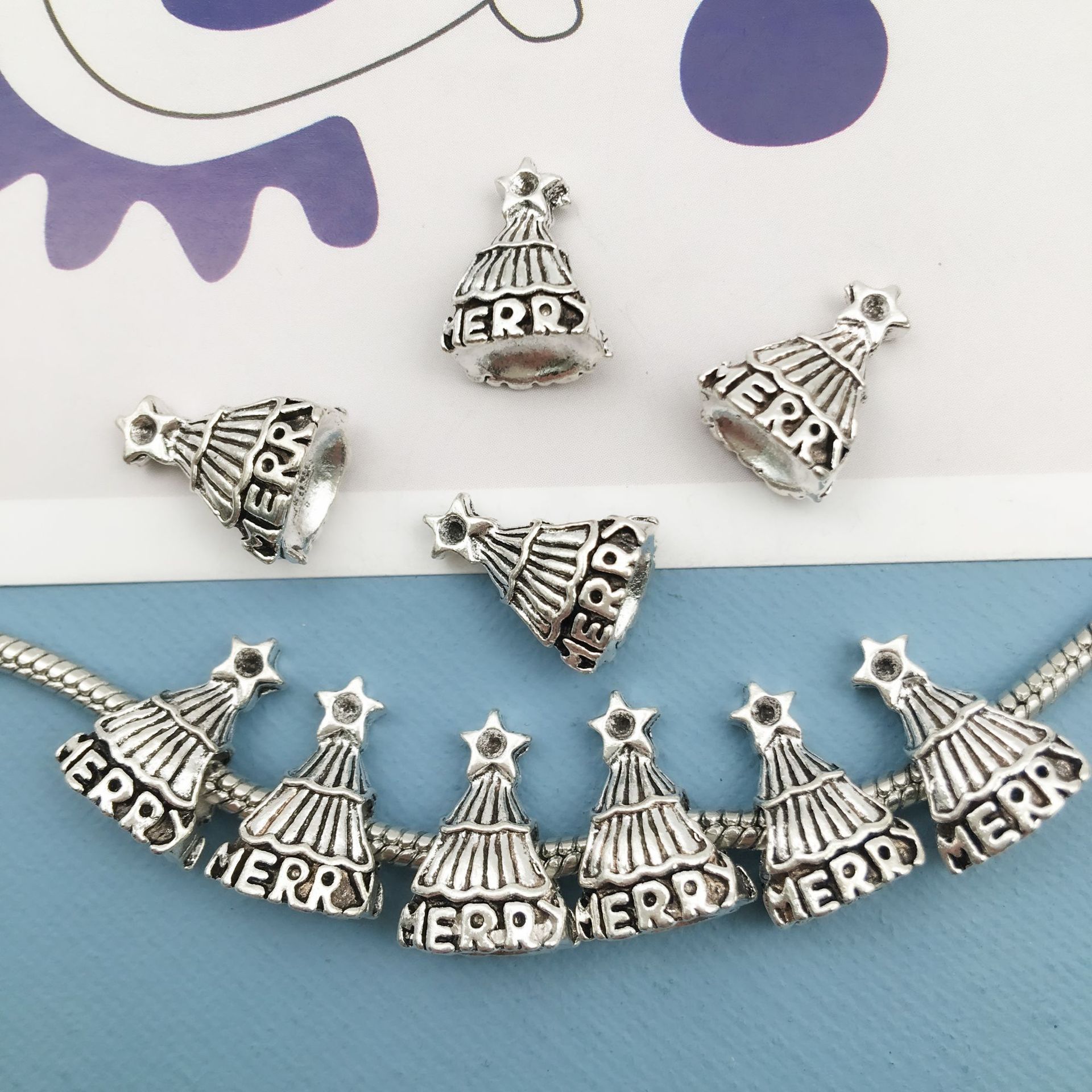 Christmas Series Large Hole Metal Beads Silver Tone Zinc Alloy 1pc 11