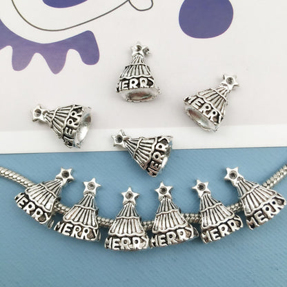 Christmas Series Large Hole Metal Beads Silver Tone Zinc Alloy 1pc 11