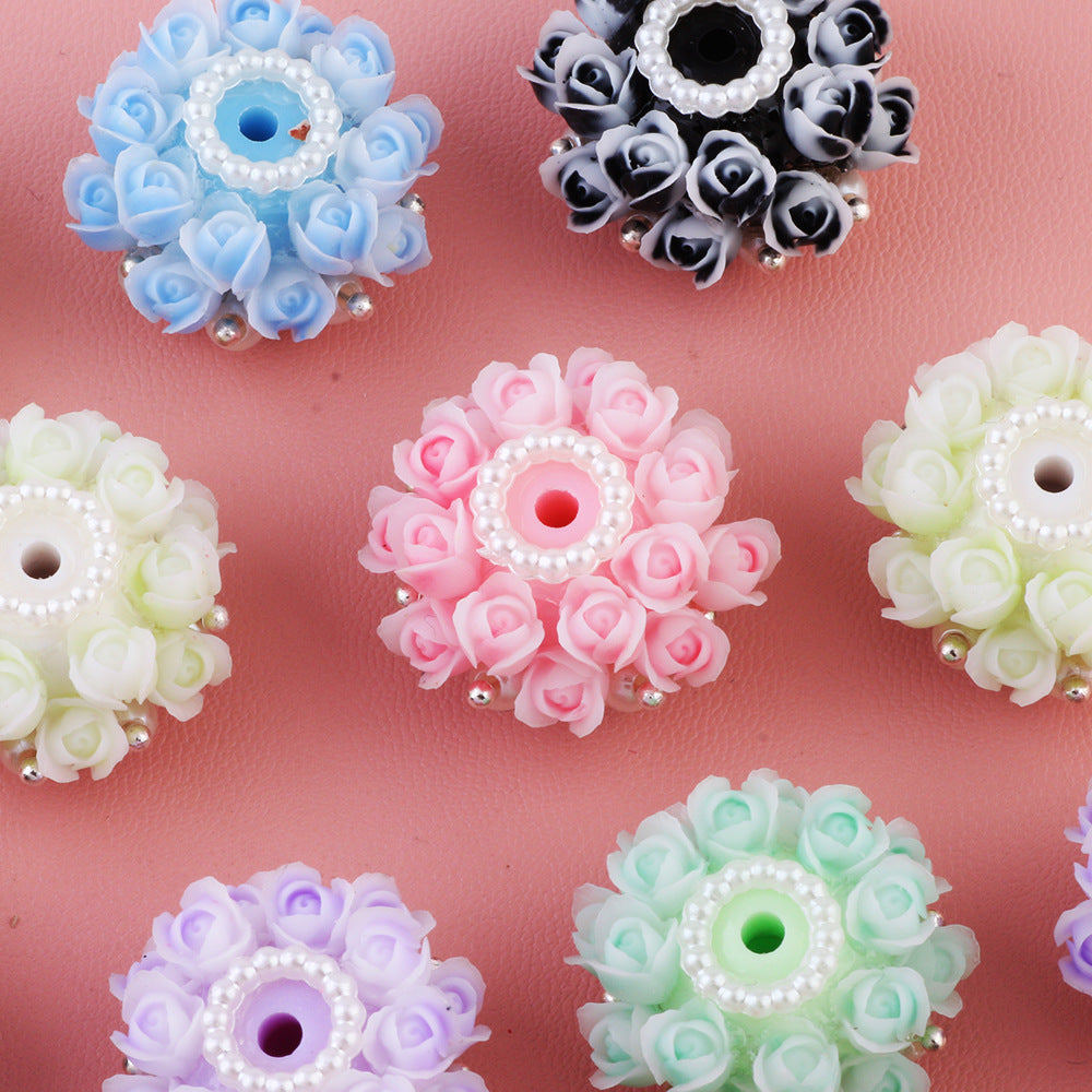 Flower Tiered Ball Resin Beads 22mm Vintage Pearl Accent 5pcs 3