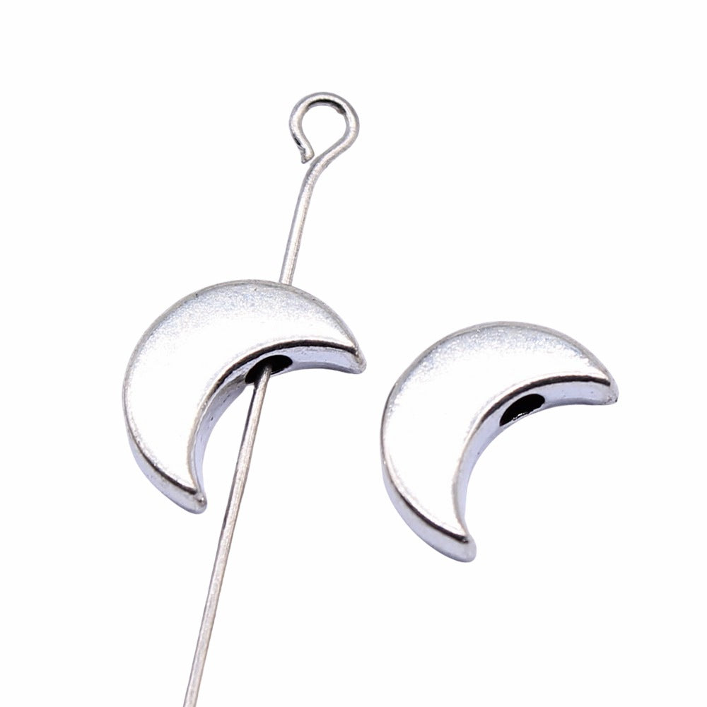 Moon Flat Metal Beads 12mm Silver Tone Zinc Alloy 50pcs 3