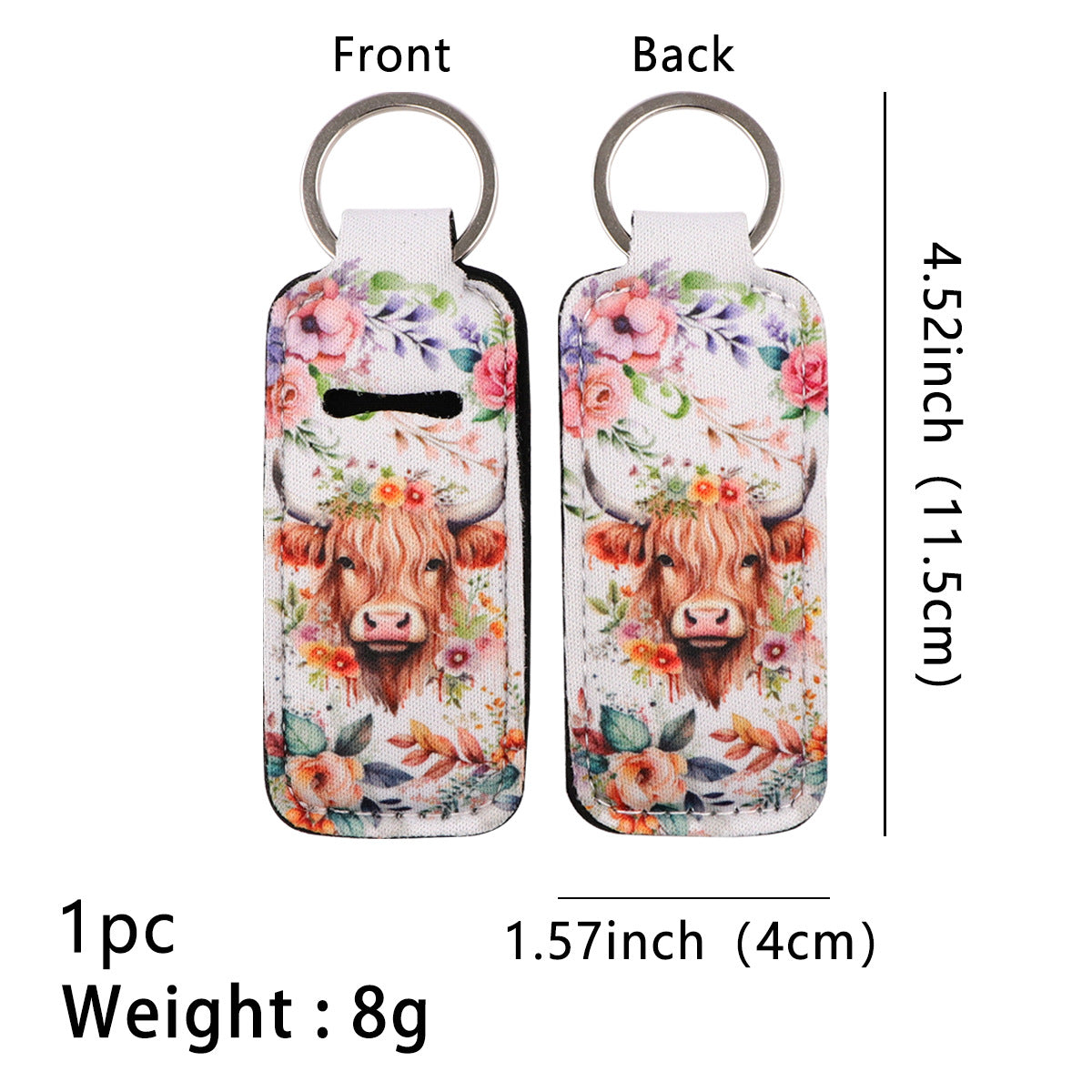 Highland Cow Pattern Chapstick Holder Neoprene Functional Keychain 3pcs 8