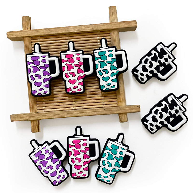 Silicone Focal Beads Cow Print Travel Cup Handle 20pcs 4
