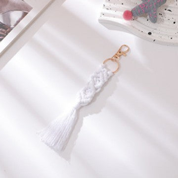 Hand Woven Tassel Crochet Keychain Cotton Linen Boho 2pcs 16