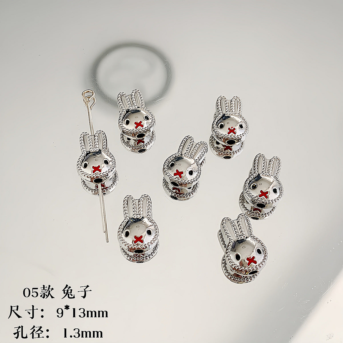Cartoon Metal Beads Silver Pink Tone Playful Enamel 10pcs 7