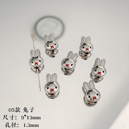 Cartoon Metal Beads Silver Pink Tone Playful Enamel 10pcs 7