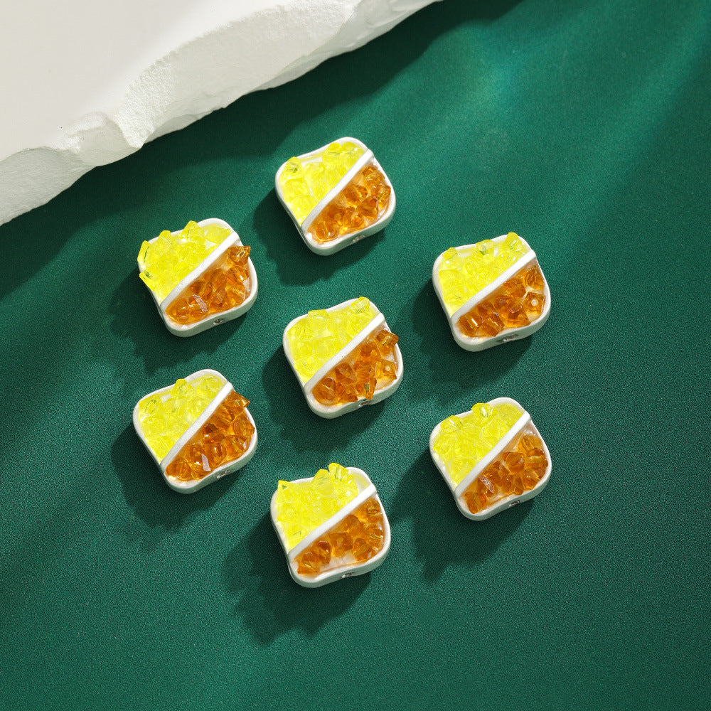 Two Color Square Rhinestone Beads 14mm Fragmented Zinc Alloy 5pcs 2