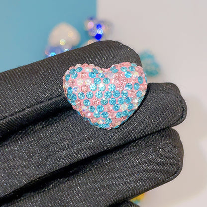 Rhinestone Heart Clay Beads 24mm Colorful Shamballa 6pcs 8
