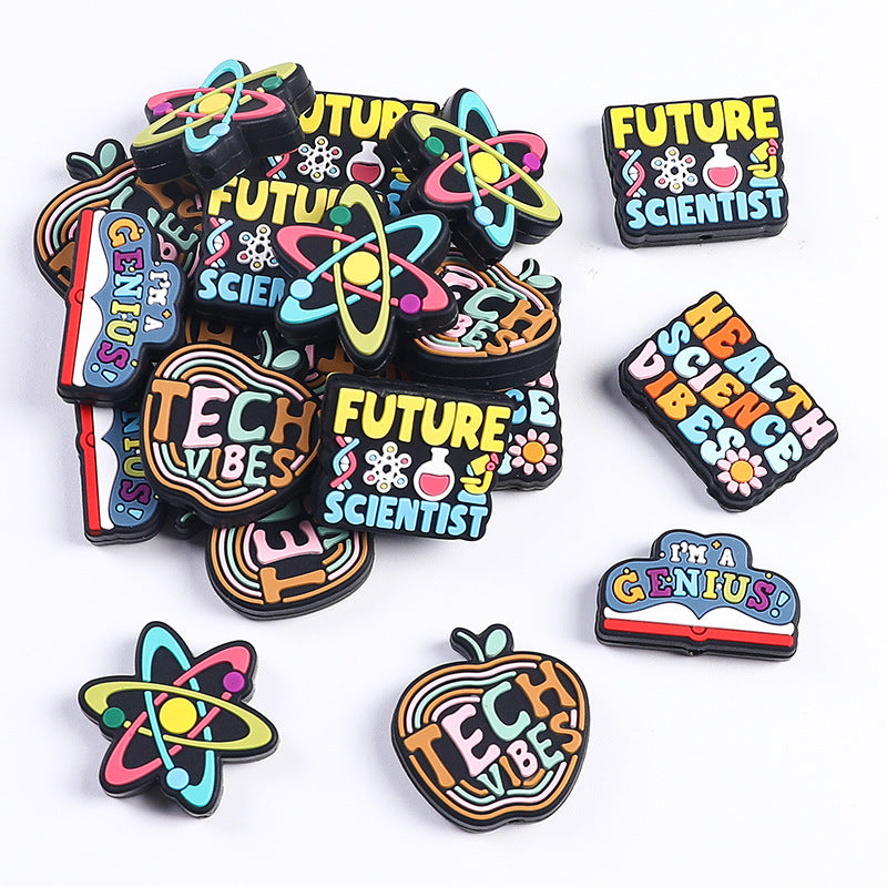 Silicone Focal Beads Science Tech Vibes Inspirational Letters 20pcs