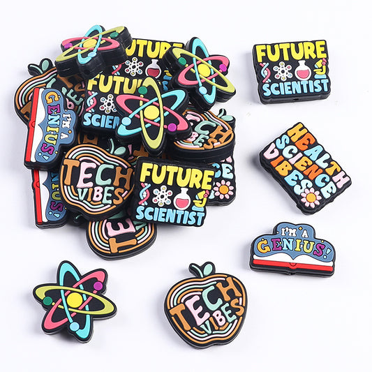 Silicone Focal Beads Science Tech Vibes Inspirational Letters 20pcs
