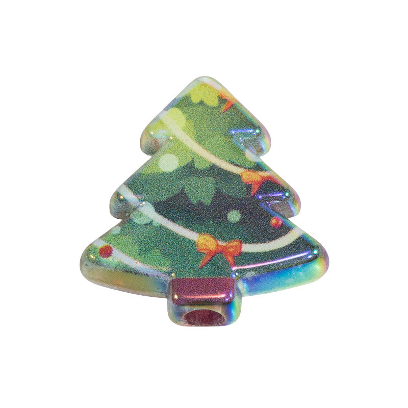 Doodle Christmas Tree Acrylic Beads 20mm Colorful Mixed 10pcs 8