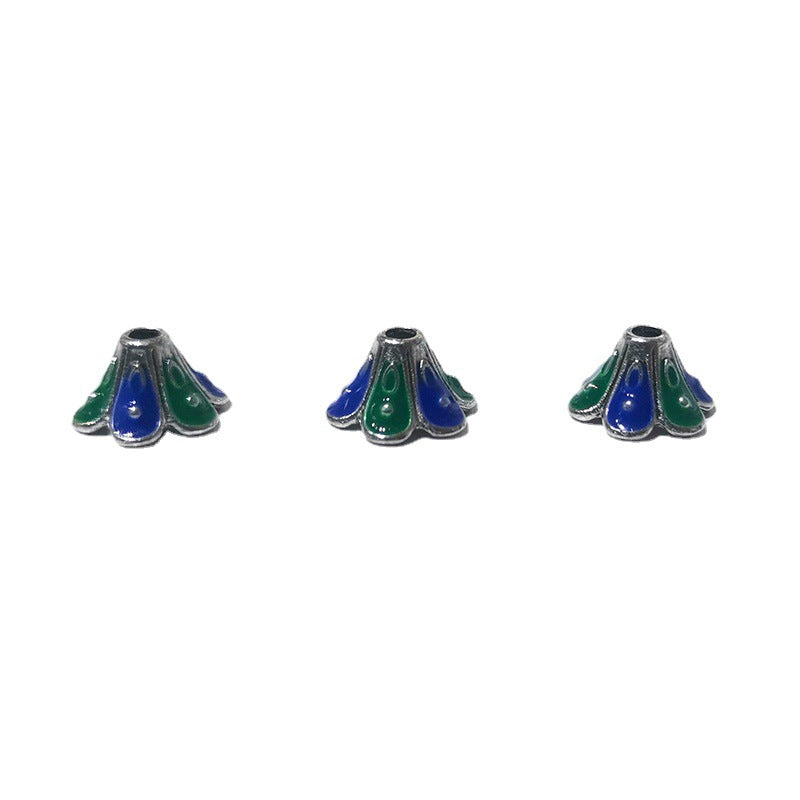 Alloy Trumpet Flower Bead Caps 9mm Blue Green Enamel 50pcs 5