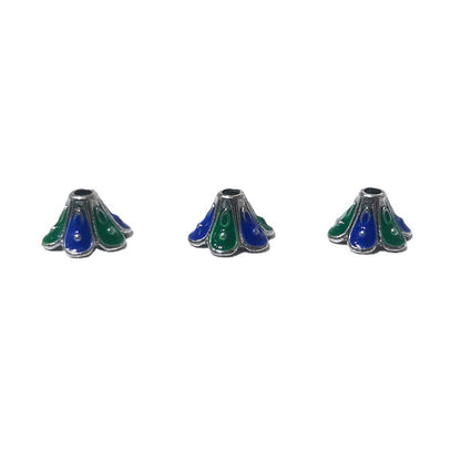 Alloy Trumpet Flower Bead Caps 9mm Blue Green Enamel 50pcs 5