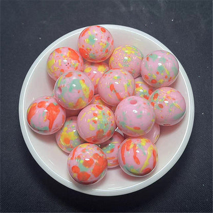 Hand Painted Acrylic Beads 16mm Inkjet Splatter Pink Glossy 100pcs 3