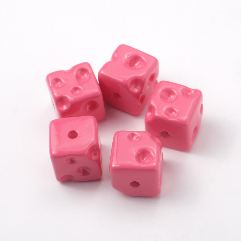 Painted Square Acrylic Beads 14mm Colored Baking Cheese Style 100pcs 7