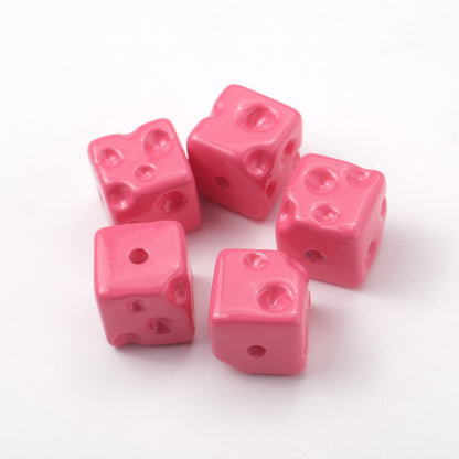 Painted Square Acrylic Beads 14mm Colored Baking Cheese Style 100pcs 7