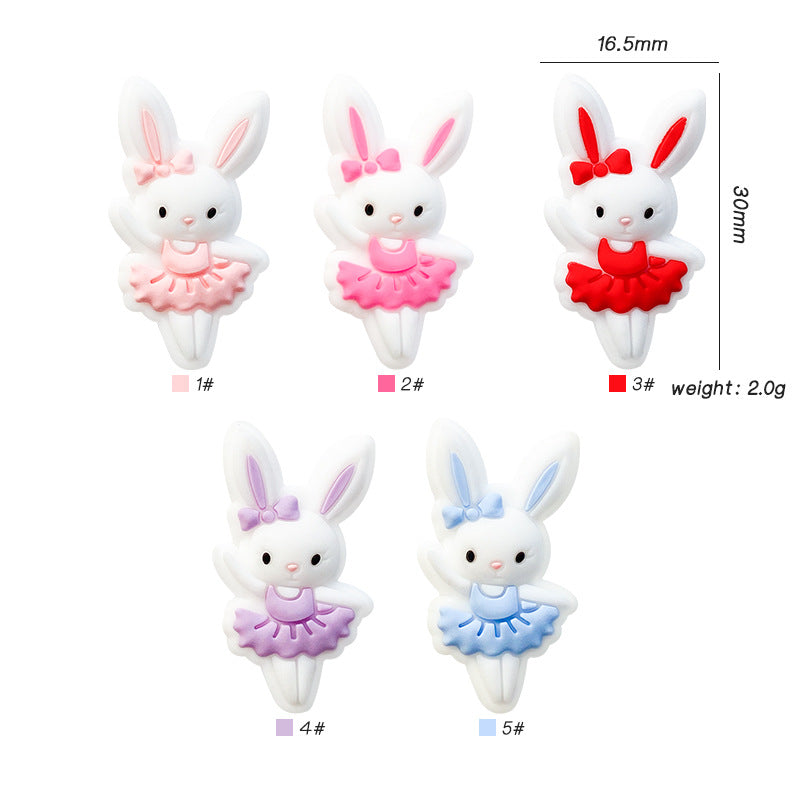 Silicone Focal Beads Rabbit Wearing Pink Bow 10pcs