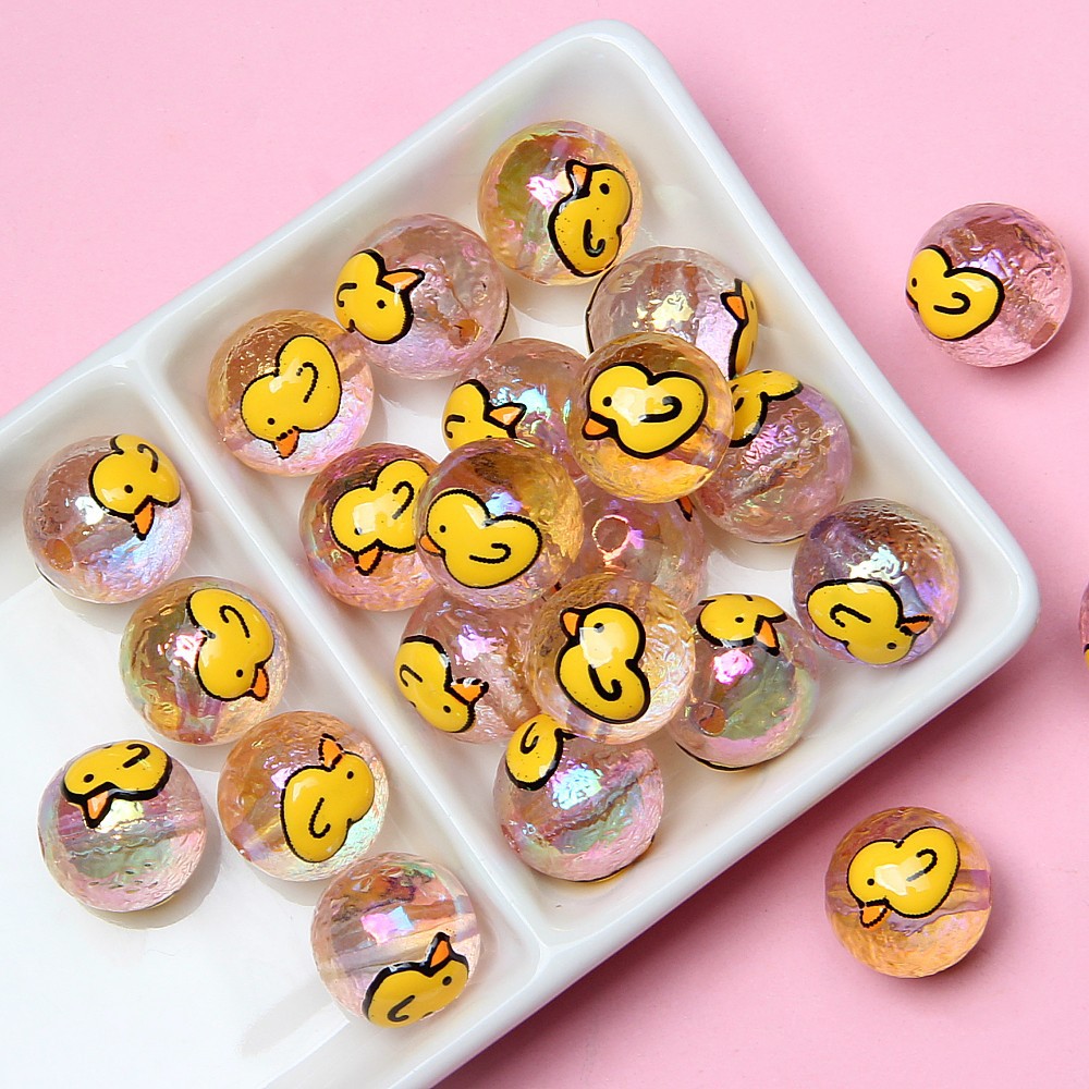 Hand Painted Cat Claw Strawberry Series Acrylic Beads 16mm 10pcs 25