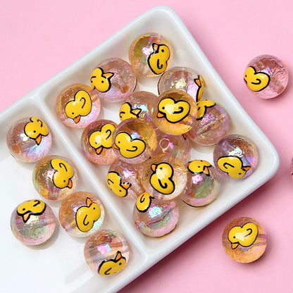 Hand Painted Cat Claw Strawberry Series Acrylic Beads 16mm 10pcs 25