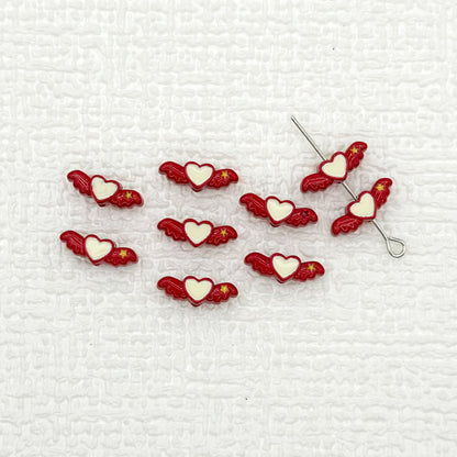 Heart Wing Metal Beads 14mm Bright Enamel Painted Alloy 20pcs 15