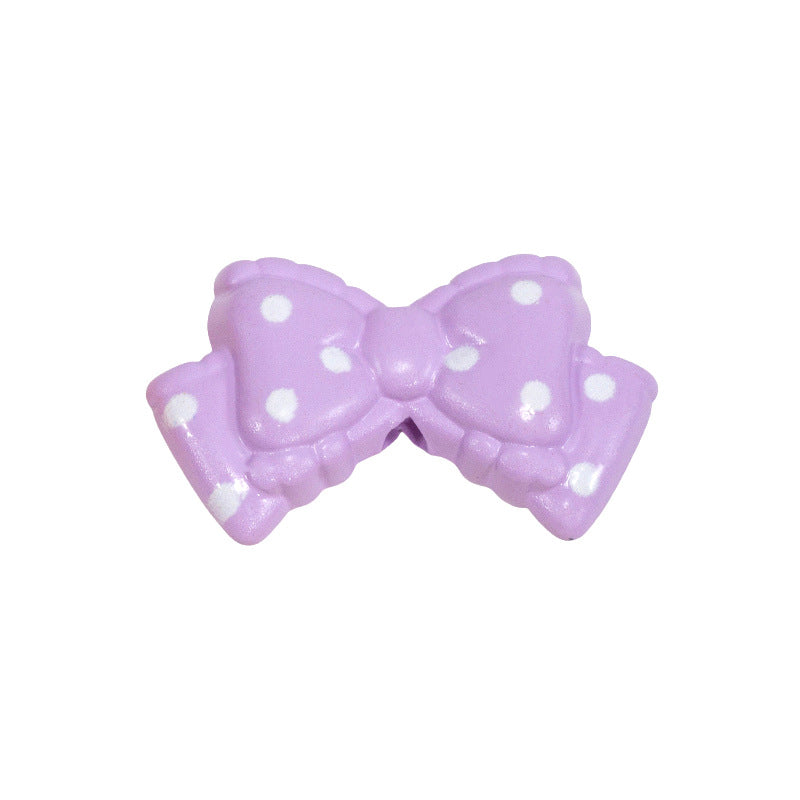 Polka Dotted Double Layer Bow Acrylic Beads 25mm Colorful Glossy 10pcs 19