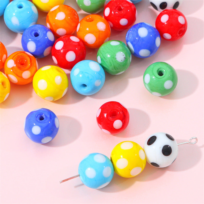 Painted Dots Glass Beads 12mm Colorful Glossy 2pcs 2