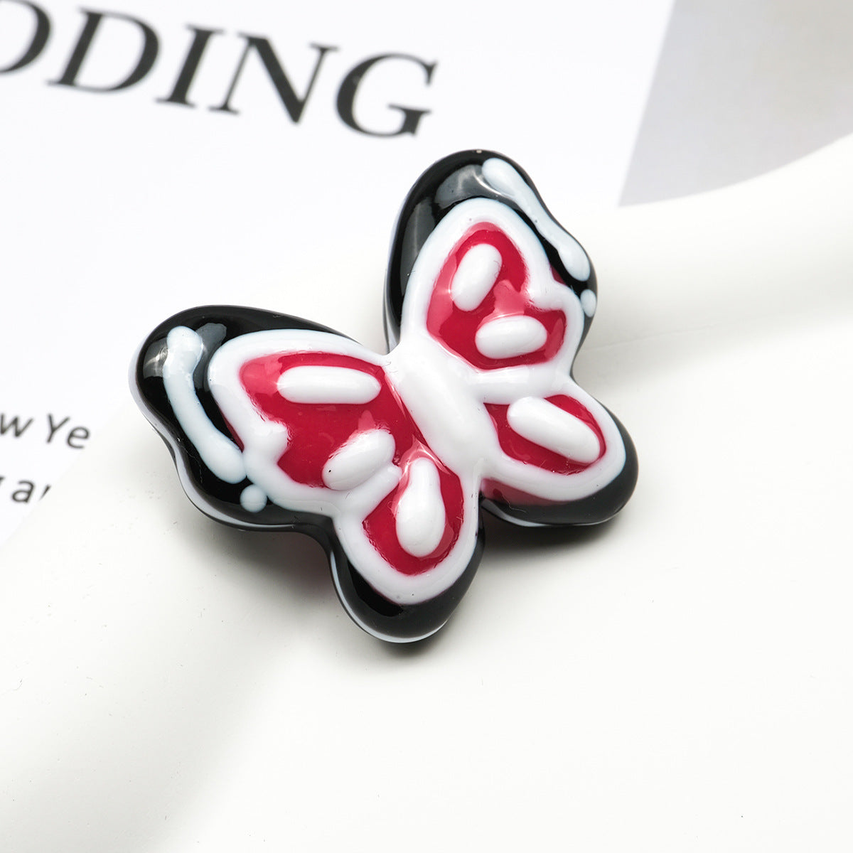 Hand Painted Butterfly Acrylic Beads 35mm Cream Double Color 6pcs 8