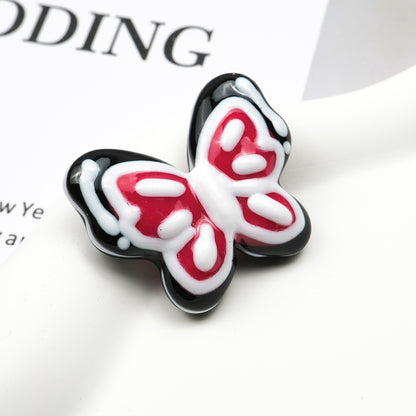 Hand Painted Butterfly Acrylic Beads 35mm Cream Double Color 6pcs 8