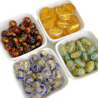 Lampwork Glass Beads Olive Shaped Vintage Gold Foil Filled 1pc 5