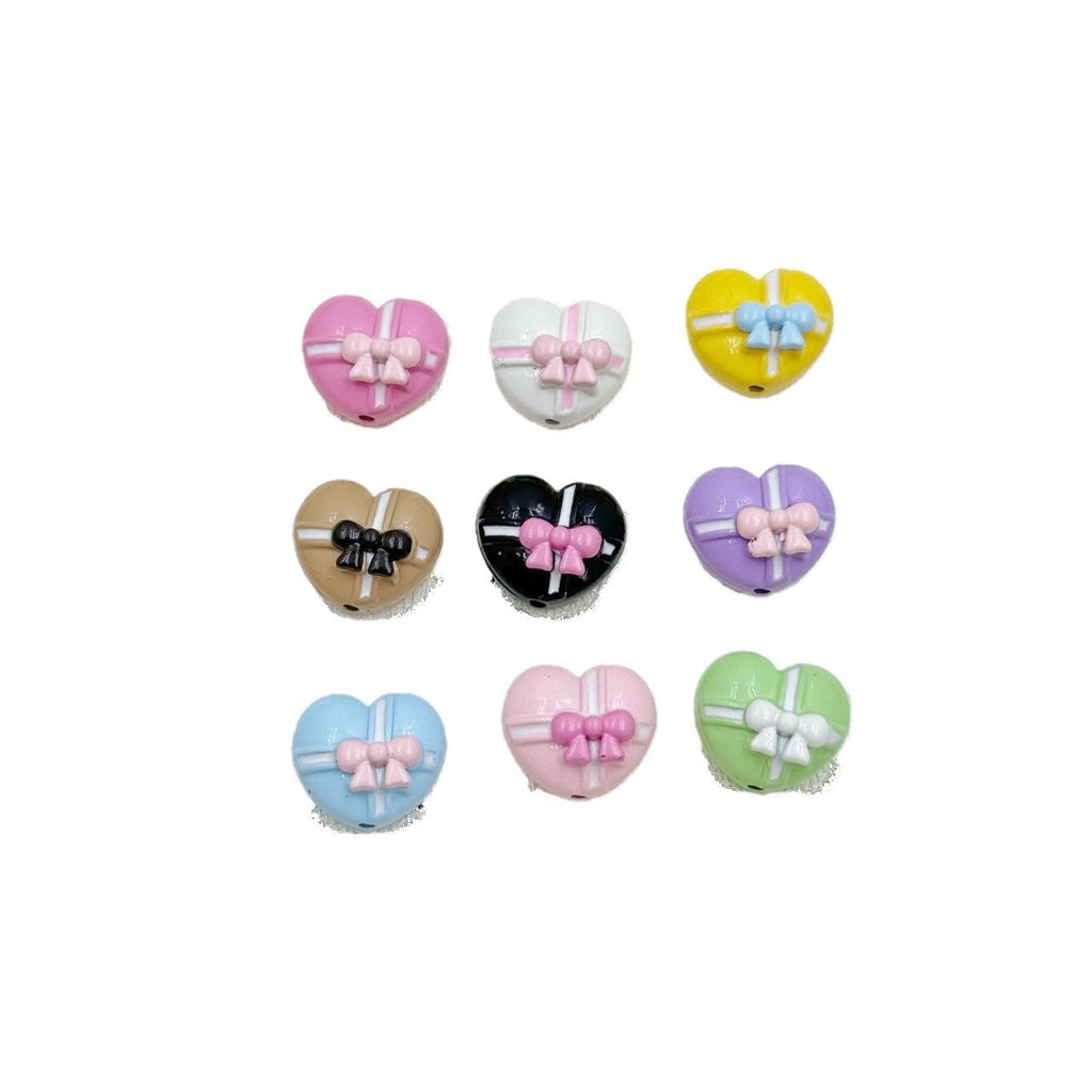 Bouquet and Heart Gift Box Metal Beads 13mm 16mm Pastel Painted 10pcs 2
