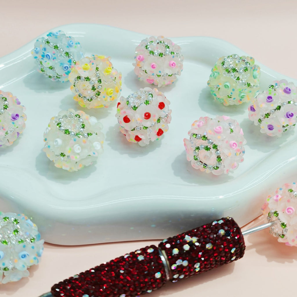 Embellished Bubblegum Beads 18mm Matte Confetti Floral 4pcs