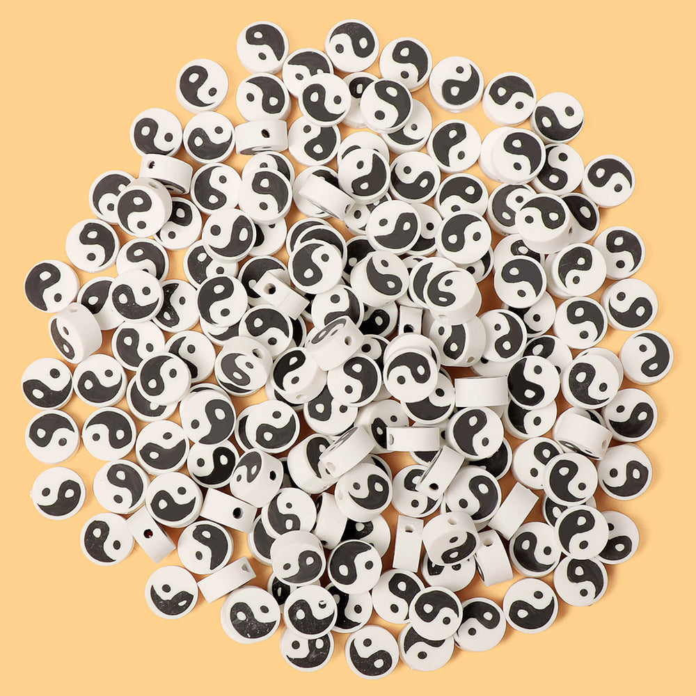 Tai Chi Clay Beads 9mm Black And White Polymer 100pcs 3