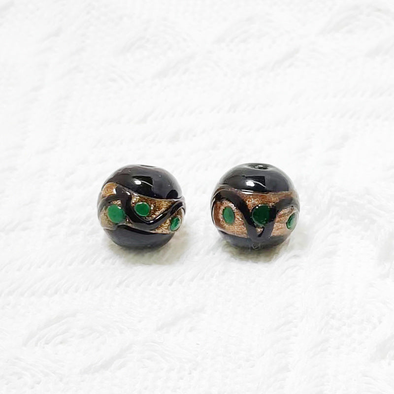 Lampwork Glass Beads Round 12mm Vintage Wavy Line Gold Foil 10pcs 8