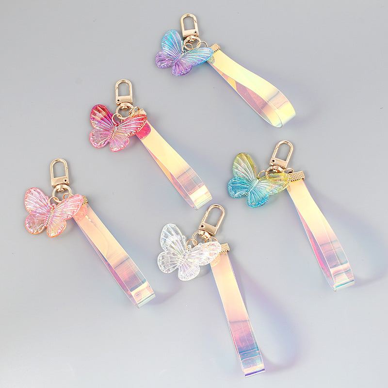 Acrylic Gradient Crystal Butterfly Wristlet Keychain Colorful
