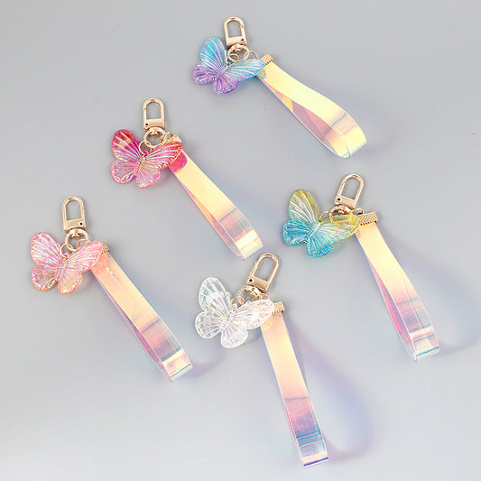 Acrylic Gradient Crystal Butterfly Wristlet Keychain Colorful