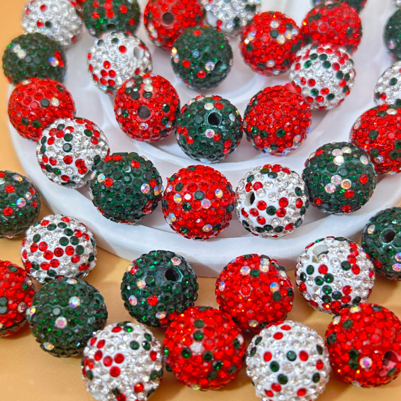 Rhinestone Bubblegum Beads 16-20mm Christmas Series Clay Sparkle 20pcs 9