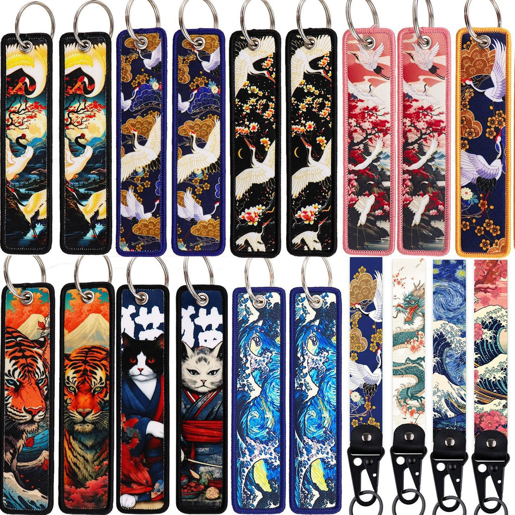 Double Sided Ukiyo Fabric Lanyard Keychain Japanese Motif 2pcs 2