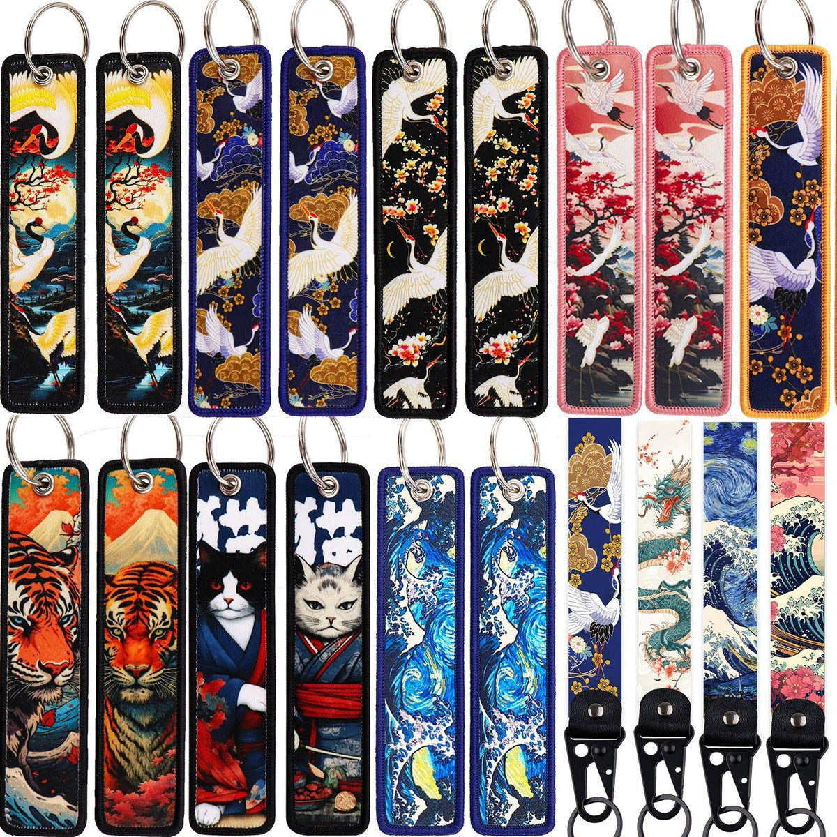 Double Sided Ukiyo Fabric Lanyard Keychain Japanese Motif 2pcs 2