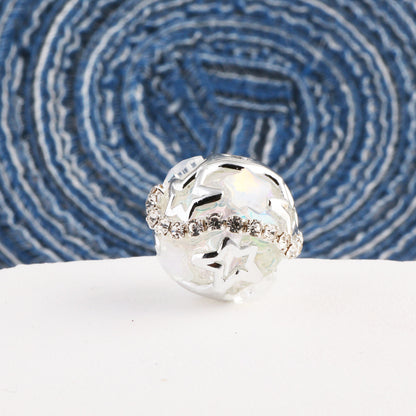Starry Round Rhinestone Beads 18mm Acrylic Silver Star Cutout 10pcs 6
