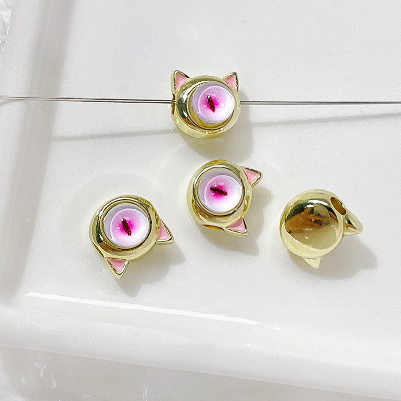 Cat Eye and One-Eyed Beast Metal Beads 10mm Baking Painted 10pcs 9