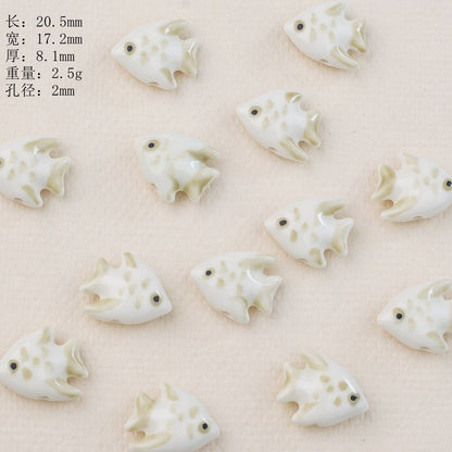 Hand Painted Fish Ceramic Beads 20mm Glossy Tropical 2pcs 7