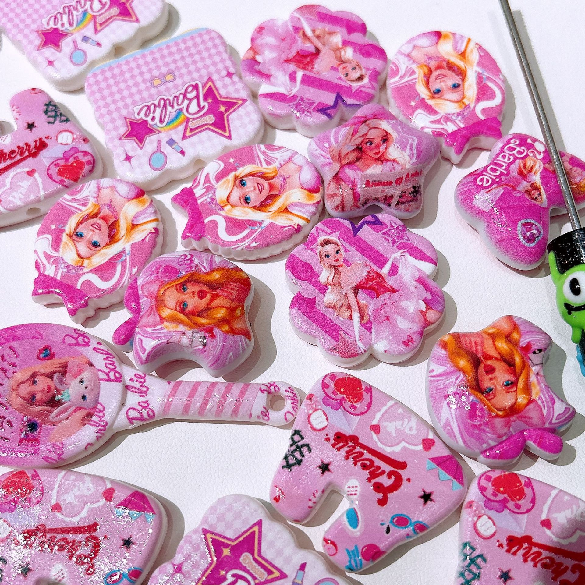 Flat Sassy Barbie Acrylic Beads Mixed Colors 50pcs