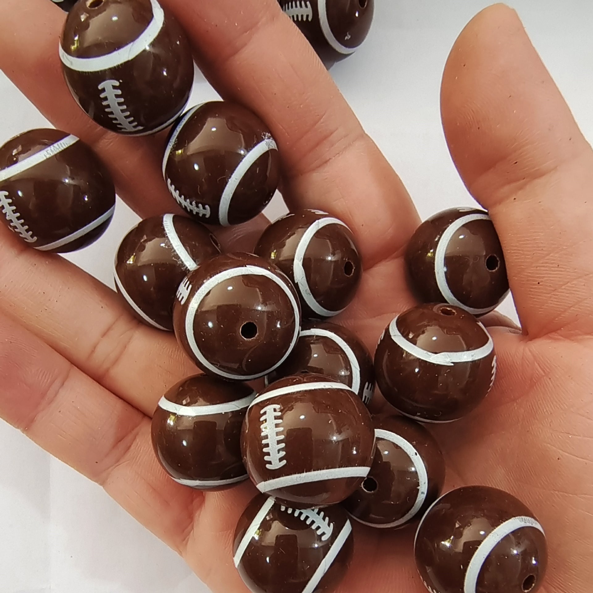 Sports Bubblegum Beads 20mm Football Printed Acrylic Glossy 10pcs 2