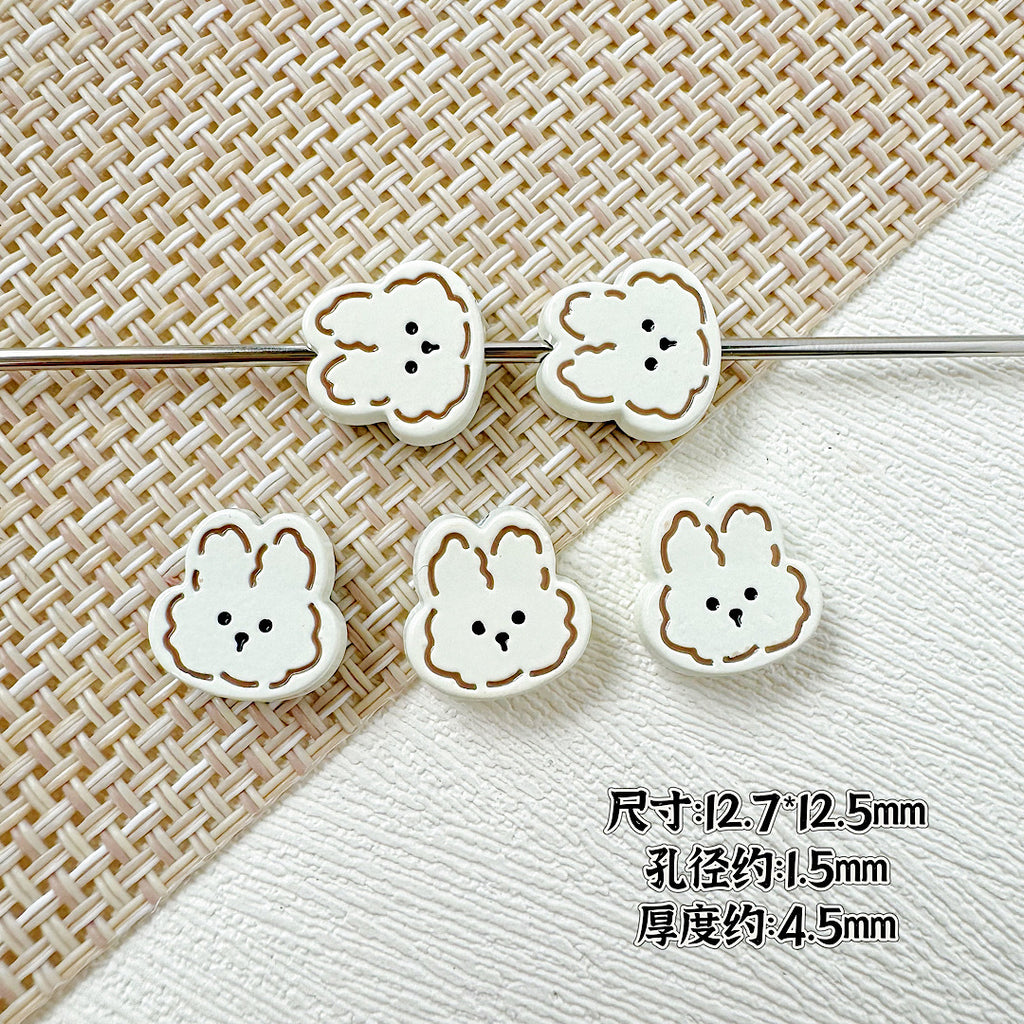 Rabbit and Bear Painted Metal Beads Glossy Finish Bulk 10pcs 6