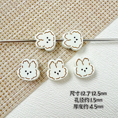 Rabbit and Bear Painted Metal Beads Glossy Finish Bulk 10pcs 6