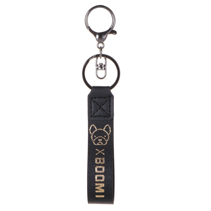 Leather Wristlet Keychain with Gold Embossed Bear Detail 6