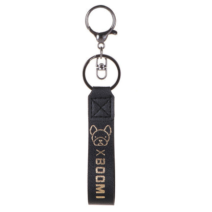 Leather Wristlet Keychain with Gold Embossed Bear Detail 6