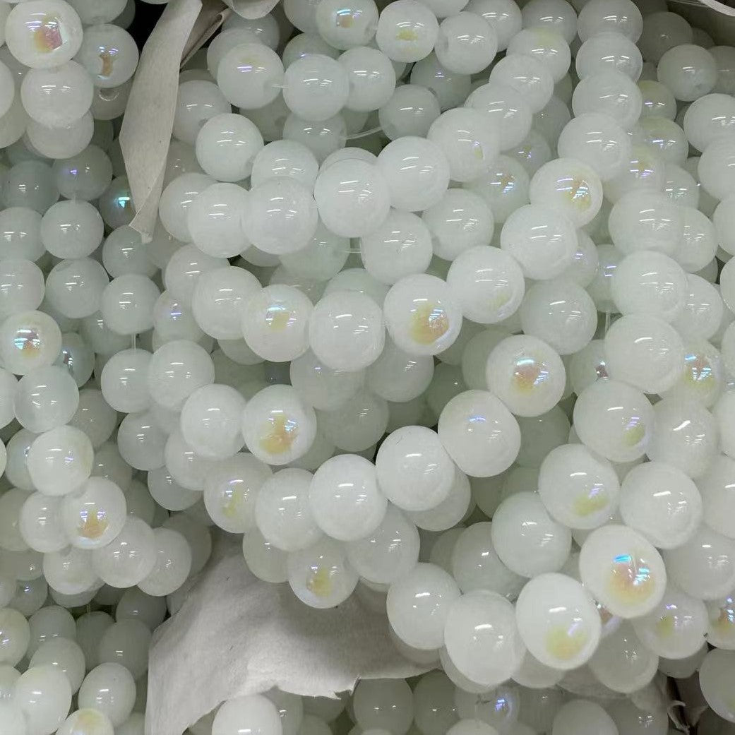 Electroplated Frosted Mermaid Glass Beads 6-10mm Pearlescent Rainbow Sheen 4