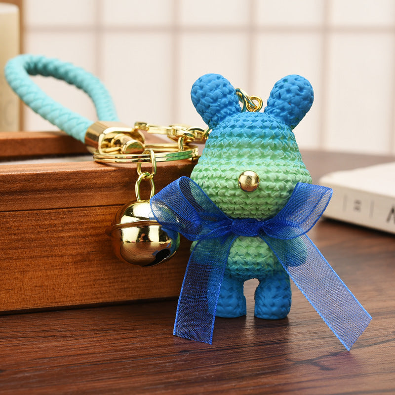 Resin Gradient Wool Rabbit Animal Charm Keychain with Organza Bow 11