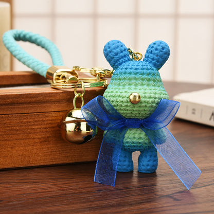 Resin Gradient Wool Rabbit Animal Charm Keychain with Organza Bow 11